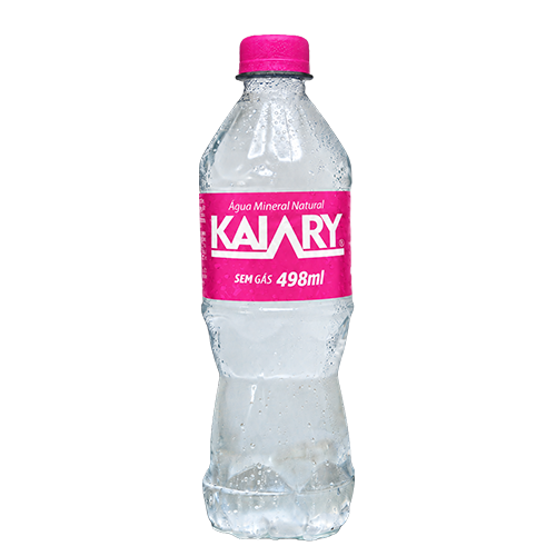 Garrafa de água mineral Kaiary de 498 ml com rótulo rosa